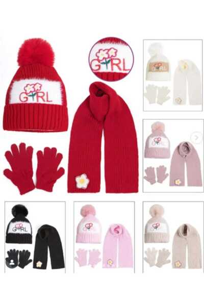 Recos kız 1-4 yaş atkı bere eldiven seti