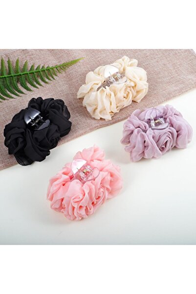 Arabest Chiffon Rose Hair Claws, 4 Pack, Flower Hair Grips, Hair Barrettes for Thick Hair, Bun Holders