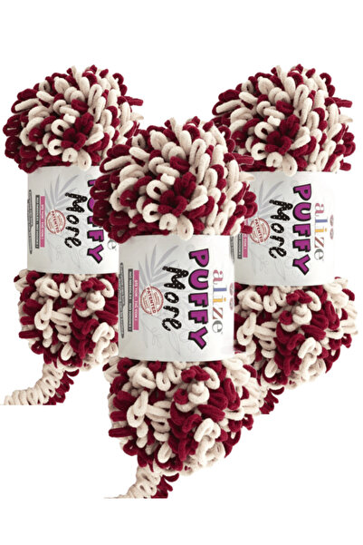 Alize Ață de tricotat manual Puffy More 3 bucăți – 6271 Burgundy Cream – 150 ...