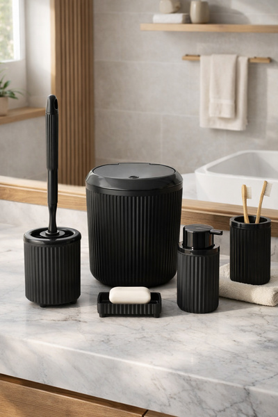 Porsima 3005-1 Goya Μαύρο Σετ Μπάνιου 5 τεμαχίων - Κάδος απορριμμάτων, Δοχείο...