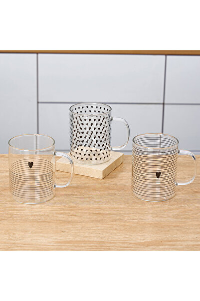 MİEN 3-Piece Borosilicate Heart Cup 3*420 ml