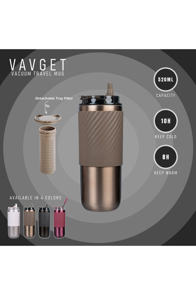 EQURA 520ml Stainless Steel Travel Coffee Mug with Straw, Vacuum Insulated, Spill-Proof.