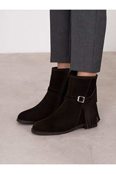ECENİN BUTİĞİ Nastia Kahve Süet Hakiki Deri Kadın Bot