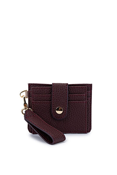 EZZY BLİSS Ezzybliss Women's Burgundy Faux Leather Keychain Wallet Card Holder