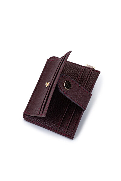 EZZY BLİSS Ezzybliss Women's Burgundy Faux Leather Keychain Wallet Card Holder