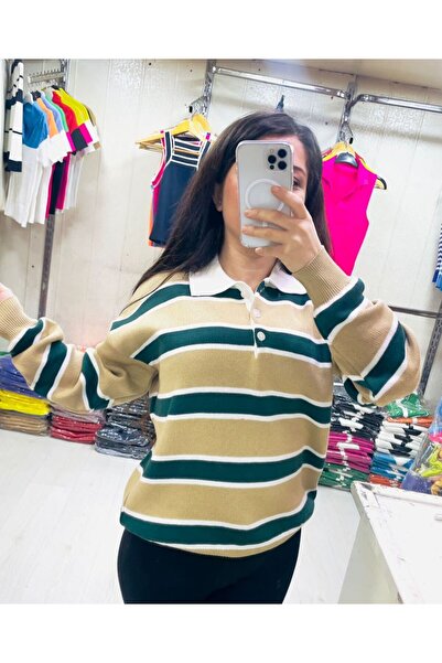 zeyoo collection ihb Γυναικείο πουλόβερ πόλο με ριγέ λαιμόκοψη
