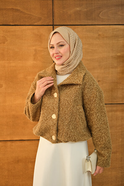 LOCCO Women's Buttoned Short Felt Coat Mink