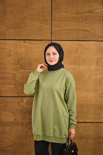 LOCCO Women's Lcc Stone Detail Crew Neck Sweatshirt Green