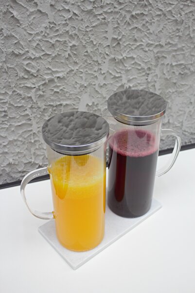 LİNGO HOME 2 ADET Vakumlu Metal Kapaklı 1500 Ml. Çizgili Borosilikat Cam Sürahi