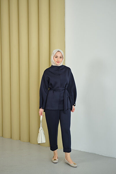 LOCCO Women's Waist Tie Set Navy Blue