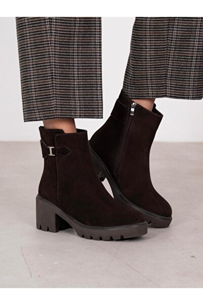 ECENİN BUTİĞİ Oribel Kahve Süet Hakiki Deri Kadın Bot