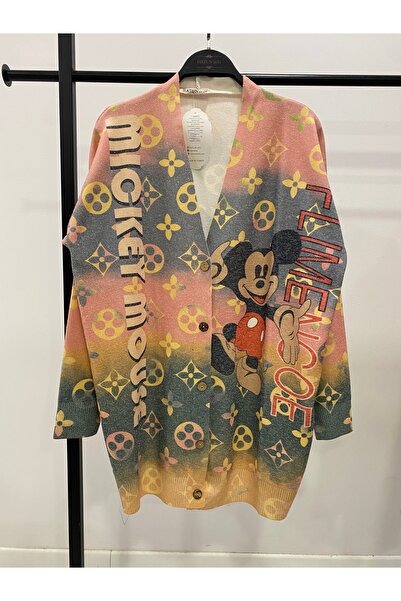 Hatun Atila Digital Printed Patterned V-Neck Buttoned Transitional Knitwear L...