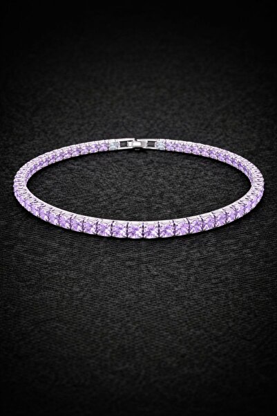 OEM Tennis Bracelet Stainless Steel Silver Color with Purple Crystals – Elegant Gift Unisex Design