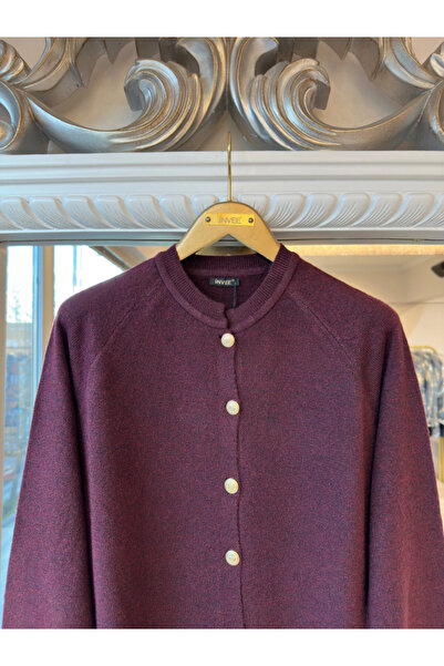 Invee Wool Blend Cardigan - Burgundy
