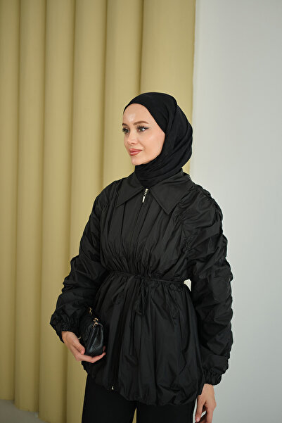 LOCCO Women's Drawstring Detail Parachute Jacket Black