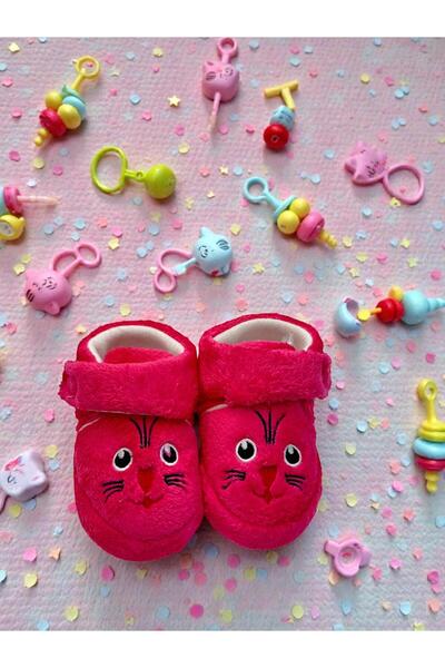 Marblestone Baby Brown Cat Figured Embroidered Plush Slippers Velcro Home Shoes