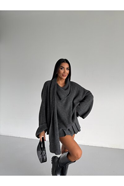 Lamierra Soft V-Neck Women's Knit Sweater with Shawl Detail