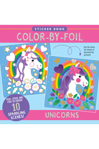 Peter Pauper Carte de stickere color-by-foil - Unicorni (Creează 10 scene uim...