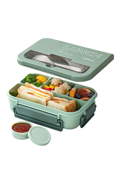 Lullaxx Bento Lunch Boxes For Adults,Kids Lunch Box,Food-Grade Material,Heat-Resistant,(1300Ml,Green)