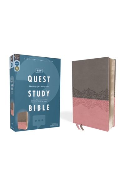 Zondervan Niv, Biblia de studiu Quest, Leathersoft, Gri/Roz, Imprimeu Comfort...