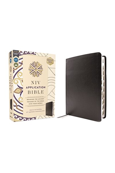 Zondervan Biblia cu aplicație NIV, piele europeană lipită, neagră, literă roș...