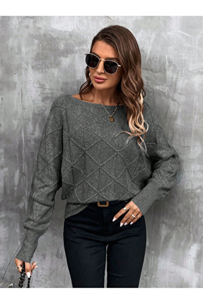 SÇLK TEKSTİL Relaxed Fit Boat Neck Batwing Sleeve Sweater