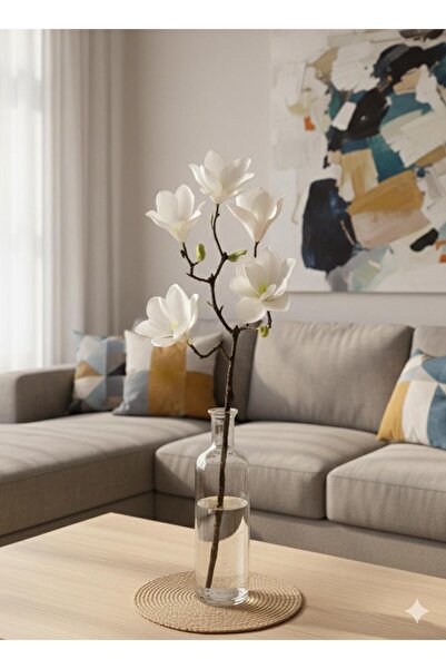 YASİMA 5 KAFALI BEYAZ MANOLYA DALI EV DEKORASYONU