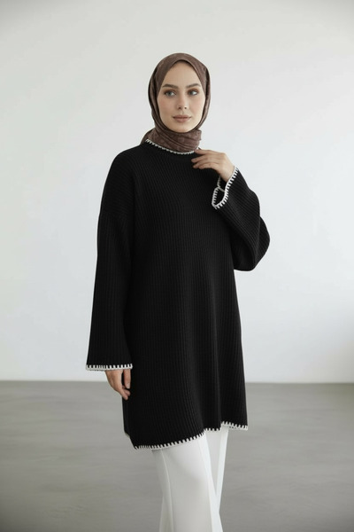 Ewa Pekar Çoban Dikişli Salaş Kol Triko Tunik