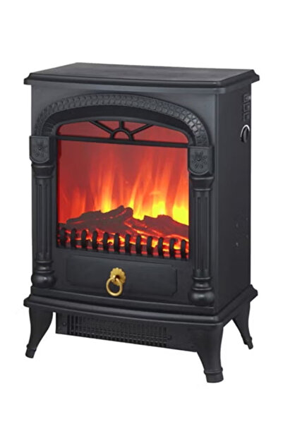 Cady One Electric heater and fireplace in the shape of a wood-burning stove with 3D decorative flames, black color, 2000 watts