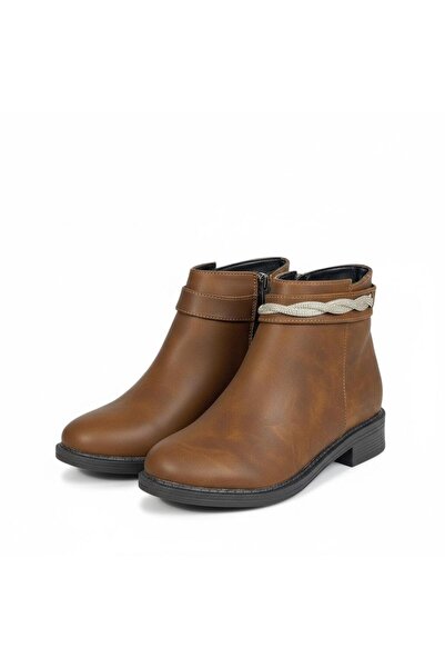 KS KADİR SARAÇ Brown Women's Boots with Zippers and Buckle Detail