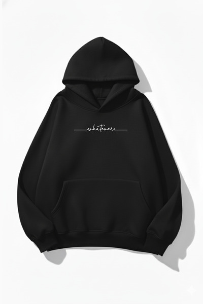 uyguntarz Unisex Soft Textured Whatever Printed Design Oversized 3 Thread Hoo...