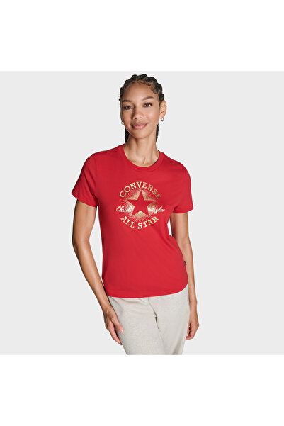 Converse Kadın Chuck Logolu Metalik Kırmızı T-Shirt