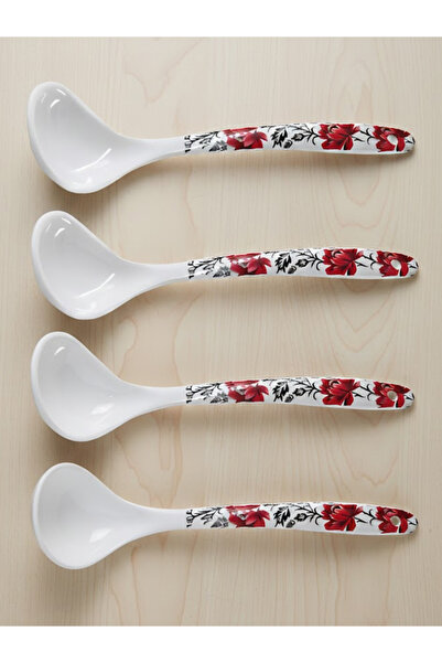 Bisbell 9-Inch Melamine Kitchen Ladle - Red Floret Floral Print, Shatter-Resistant Serving Tool, BB1718