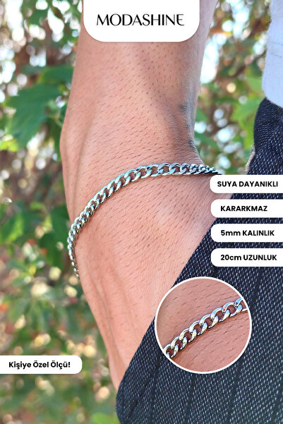 ModaShineShop سوار سلسلة من الفولاذ الفضي اللون مقاوم للصدأ