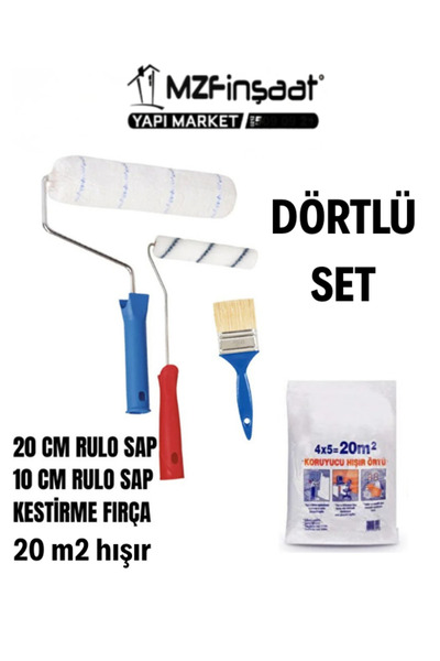 MZF Dörtlü Boyaya Hazırlık Seti 20 m2 Örtü + 20 cm Rulo + 11 cm Rulo + Kestir...