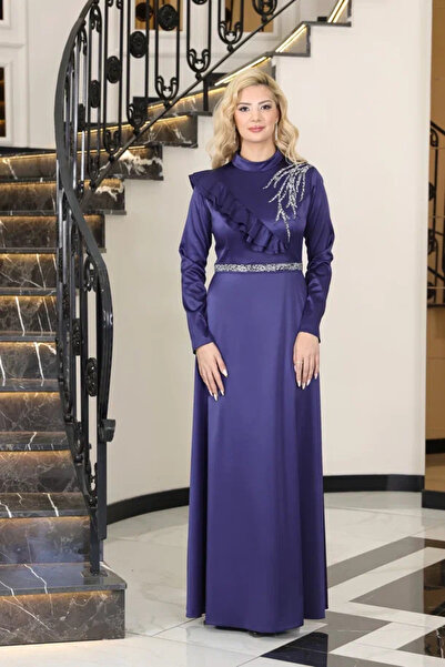 S7V7N EXCLUSIVE Satin Stone Evening Dress