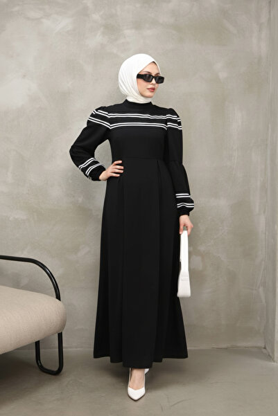 ISTANBUL STYLES Women's Elegance Striped Long Black Hijab Dress - New Season