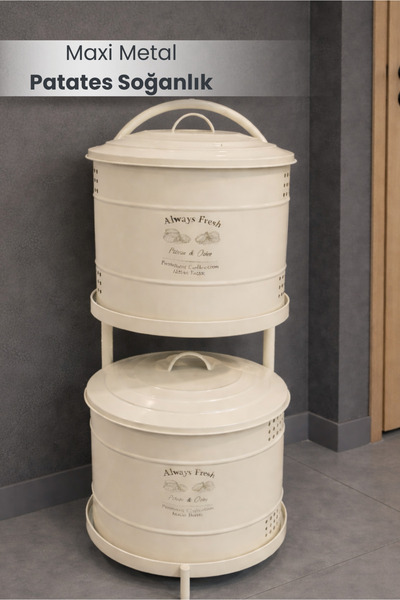 Orvila Krem Maxi Metal Patates Soğanlık Dev Boy Patates Soğan Saklama Kovası ...