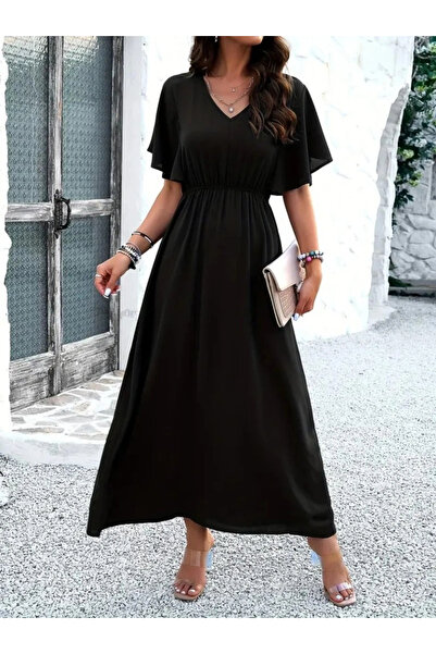 özssa Munn Collection Women's Short Sleeve V-Neck Elastic Waist Long Viscose ...