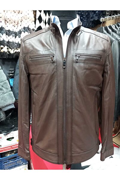 Butik Kahve rengi erkek hakiki deri mont