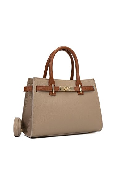 Posete Fagaras Louise Leather Purse - Cream - Cognac, Casual Bag Made of Genuine Leather, Handbag, Bags