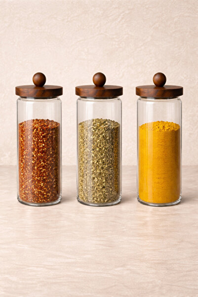 Kitchen Way Acacia Gasket Lid 3-Piece Borosilicate 1200ml Jar Set Kw-746