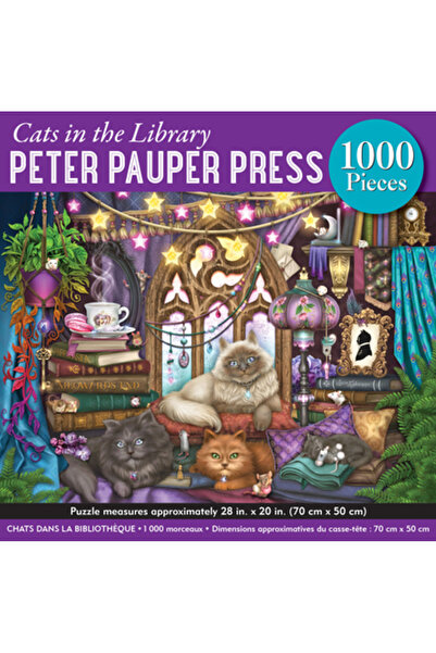 Peter Pauper Puzzle cu 1000 de piese Pisici în bibliotecă