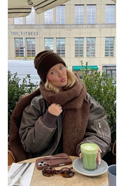 BE CHİC Women's Brown Soft Textured Scarf Shawl Shl1000