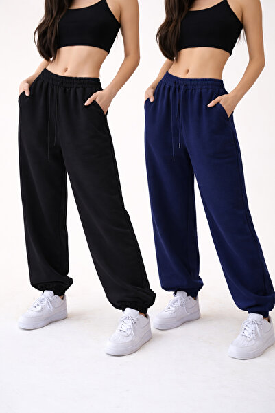 pandy 2'li Yüksek Bel Kışlık Şardonlu Unisex Tam Kalıp Paça Lastikli Eşofman ...