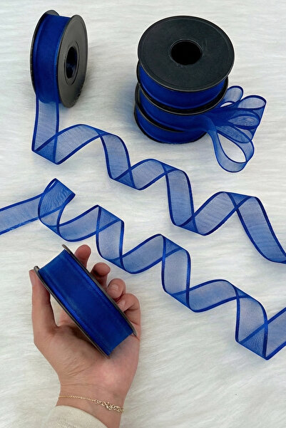 ZEYMERADE أزرق بلون الكوبالت شريط شيفون أزرق 2.5 سم 20 متر، للعروس، العريس، الزفاف، الخطوبة، الهدية، اليوم الخاص، الزينة