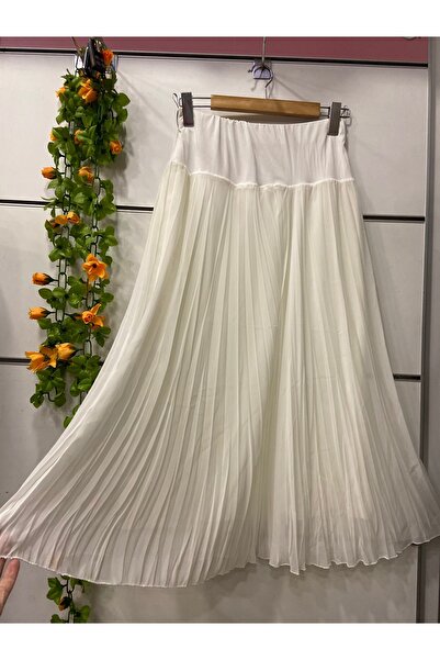 edu collection White Midi Length Chiffon Skirt with Lining