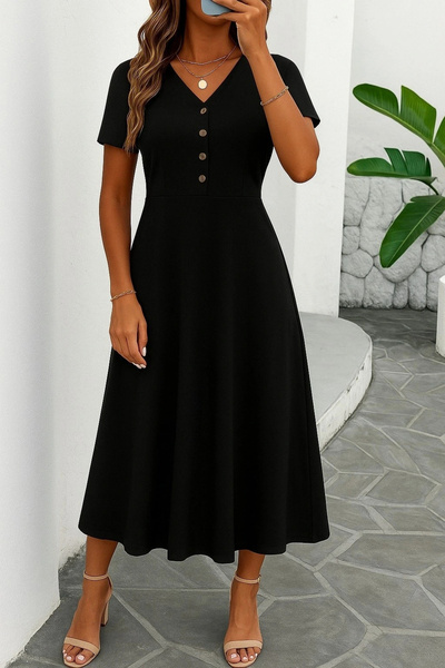 KentselBazaar özssa Γυναικείο φόρεμα με κοντό μανίκι με λαιμόκοψη σε σχήμα V ...