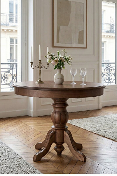 Woodenbend Roma Ceviz Rengi Yuvarlak Açılır Masa 100x100 – 100x130 İskandinav...