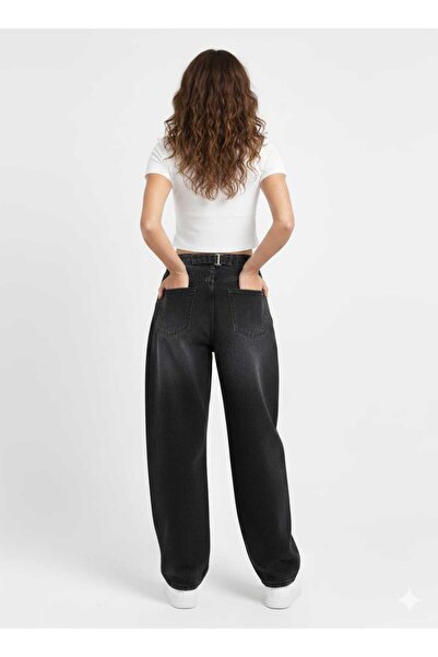 Trn JNS Marl Baggy Black Tinted Buckle Detailed croială largă Pantaloni largi...